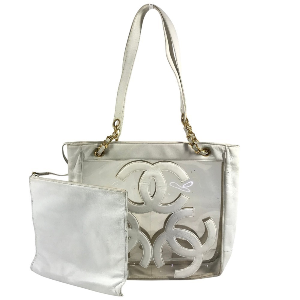 CHANEL Vintage White Leather Logo Shoulder Bag